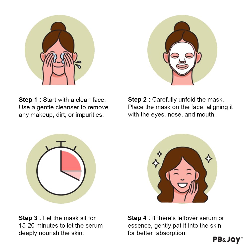 PB&Jay Purenature Hydrate and Calm Facial Mask - 12 Pack Acai Berry,Vita c,retinol and more, Made in Korea, Face Mask Skincare for Hydration, Skincare