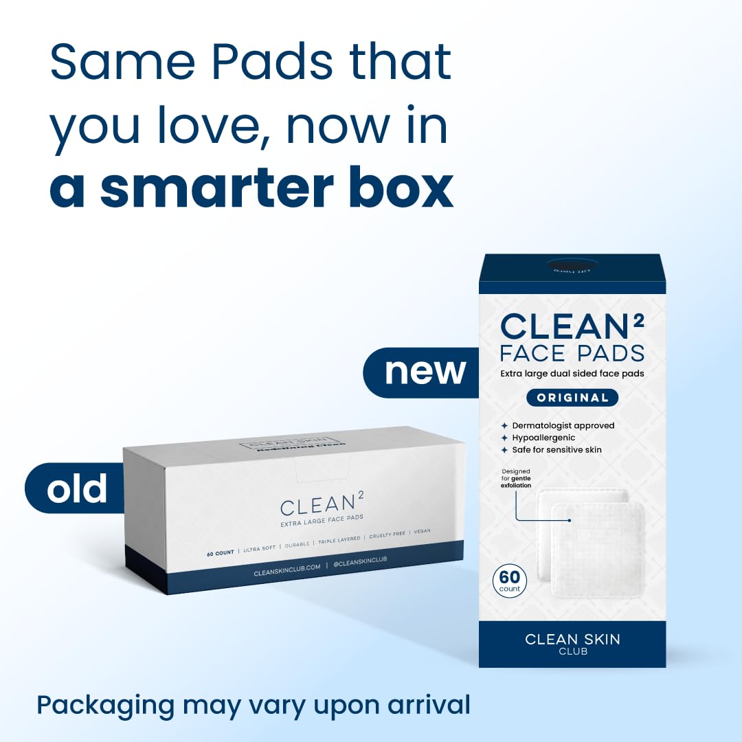 Clean Skin Club Clean² Pads 2.0 [NEW & Improved Edges] Guaranteed Not to Shed & Tear, Unique Triple Layers, Textured Side & Ultra Soft Side, Organic Beauty and Personal Care CLEAN SKIN CLUB