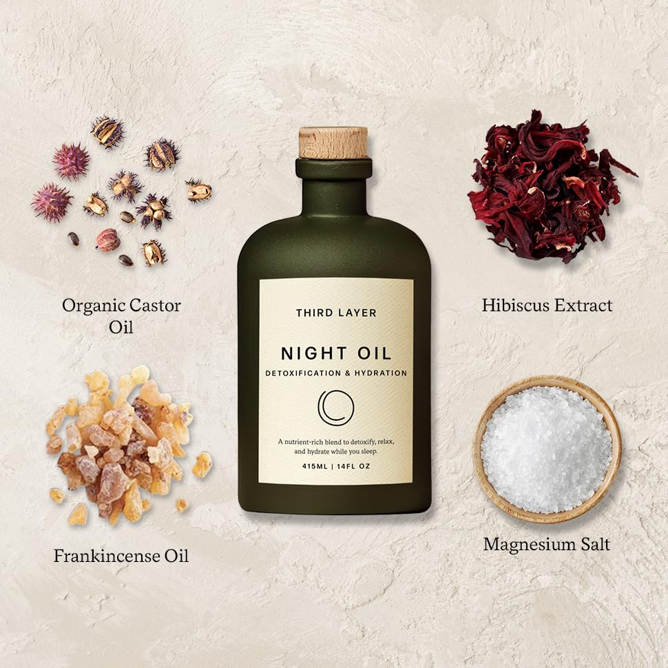 Third Layer Castor Oil Body Oil - 100% Organic, Cold-Pressed, Hexane-Free with Magnesium & Frankincense for Skin Hydration & Evening Self-Care, Night Beauty and Personal Care Third Layer