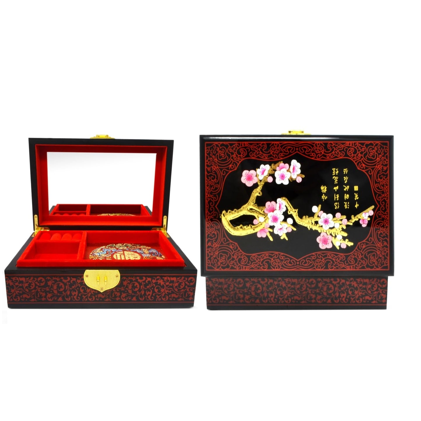 Fengshuibringluck Traditional Jewelry Box Dragon Phoenix Wood Jewelry Organizer Mother's Day Day gift Double Layer Small Bracelet Holder Display…