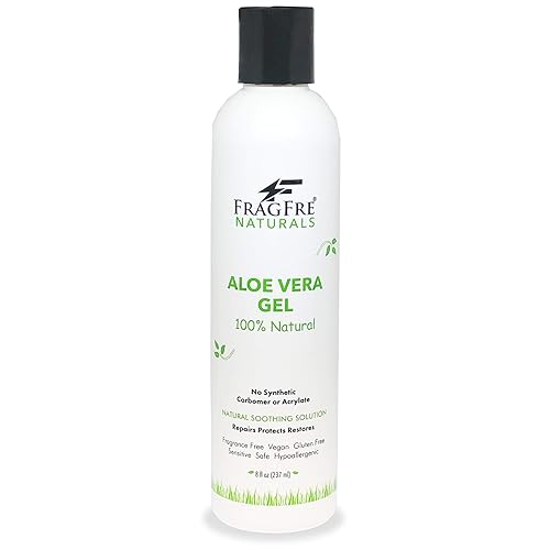 FRAGFRE All-Natural Aloe Vera Gel 8 oz - No Synthetic Carbomer or Acrylate - 100% Natural Aloe Vera Soothing Gel - After Sun Exposure Skin Care