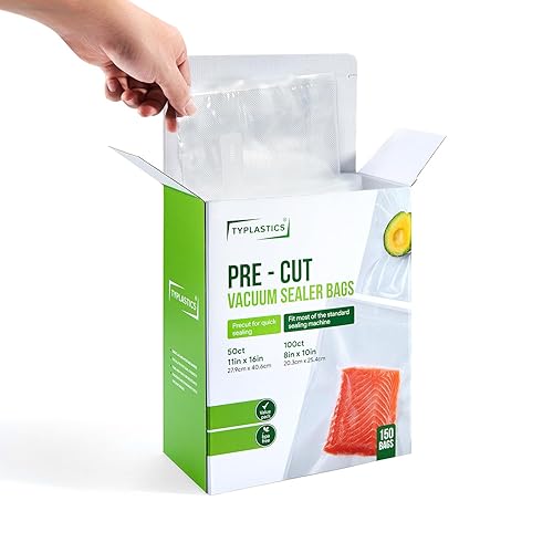 TYPLASTICS Vacuum Sealer Bags, Set of 150 Pre-Cut, Quart and Gallon, for Food Saver, Airtight Vac Storage, Meal Prep