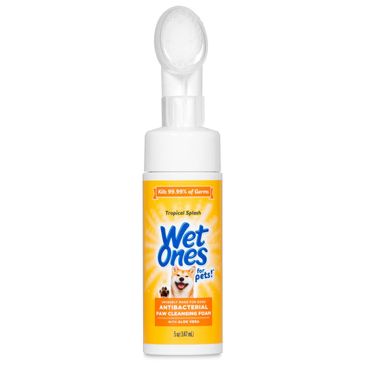 Wet Ones for Pets Antibacterial Dog Paw Cleaner – 5oz Tropical Splash Foam with Built-in Scrubber Brush – Paw Washer & Grooming Care