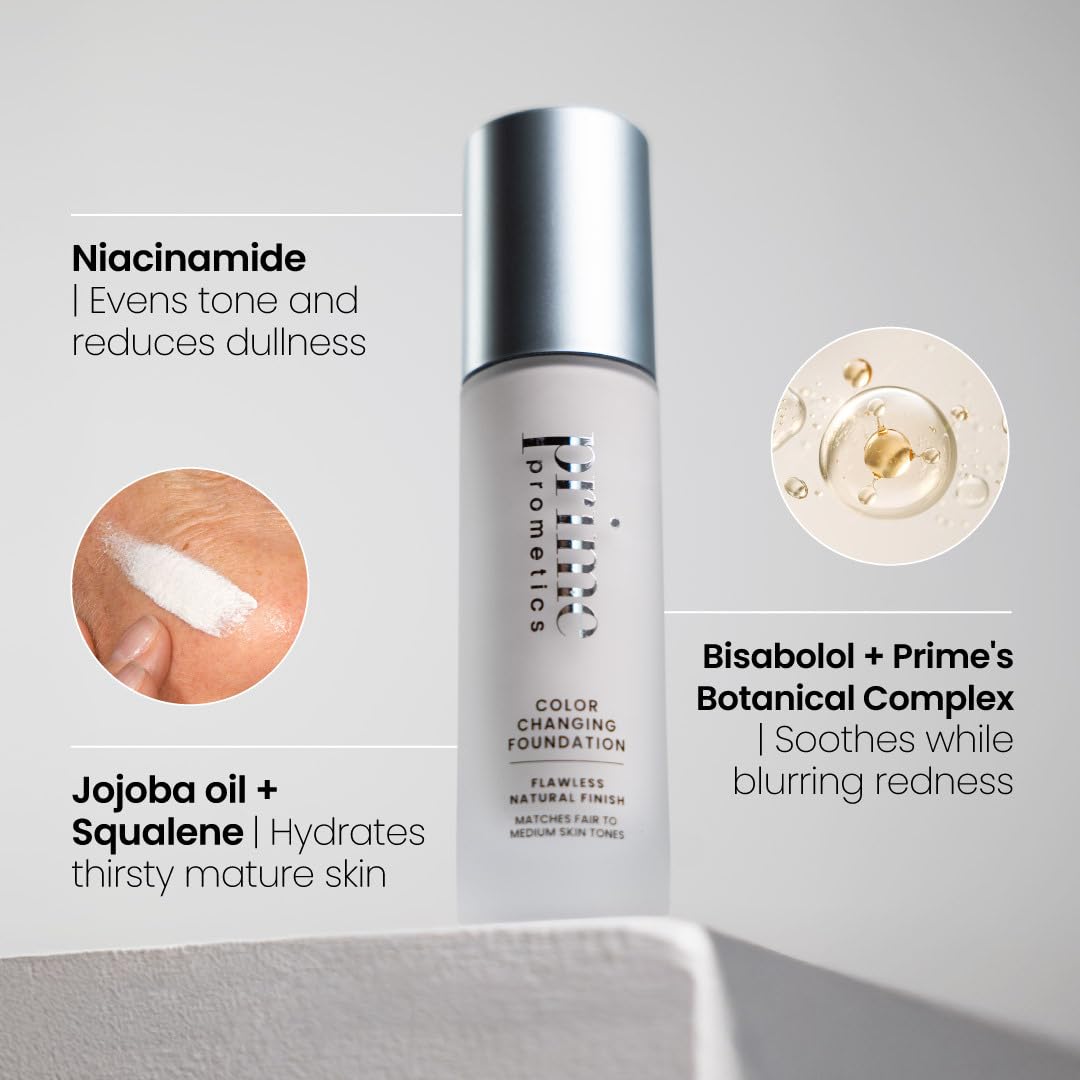 Prime Prometics Color Changing Foundation for Mature Women - Instantly Adapts to Your Skin Tone - Buildable Light-to-Medium Coverage - 12-Hour Wear Beauty and Personal Care PRIME PROMETICS