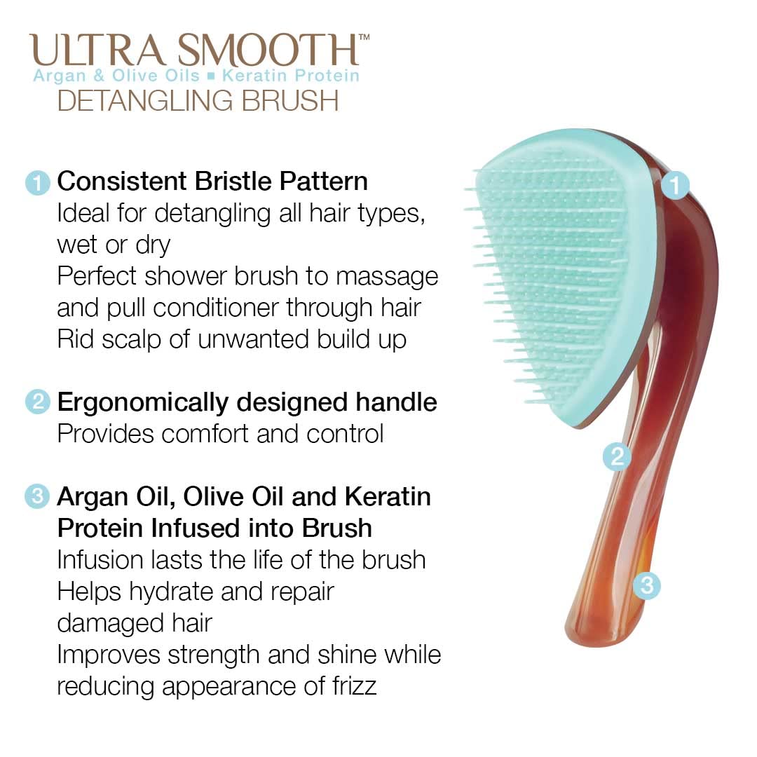 Cricket Ultra Smooth Detangling Brush - Infused with Argan & Olive Oils and Keratin Protein, Anti-Frizz Hairbrush for Wet and Dry Hair, Ergonomic