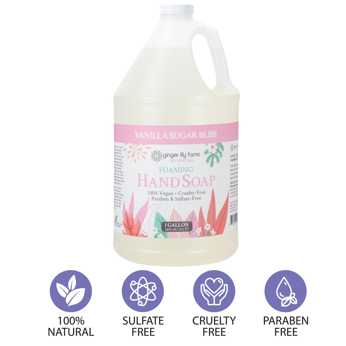Ginger Lily Farms Botanicals All-Purpose Foaming Hand Soap Refill, 100% Vegan & Cruelty-Free, Vanilla Sugar Bliss Scent, 1 Gallon (128 fl oz)