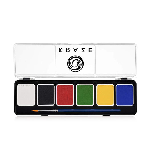 Kraze FX Fundamentals Professional 6 Color Primary Face Paint Palette (6 gm) with Brush - Water Activated, Hypoallergenic, Safe, Non-Toxic Face