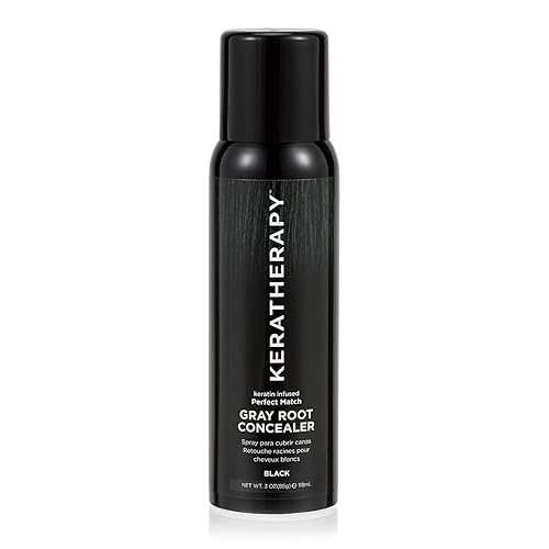 Keratherapy Keratin Infused Perfect Match Gray Root Concealer Spray, Black, 3 oz, 118 ml - Root Cover Up Spray to Hide Gray Roots - Keratin Therapy