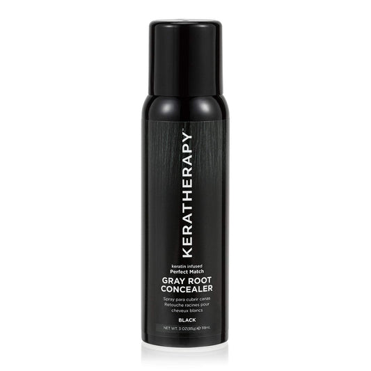 Keratherapy Keratin Infused Perfect Match Gray Root Concealer Spray, Black, 3 oz, 118 ml - Root Cover Up Spray to Hide Gray Roots - Keratin Therapy