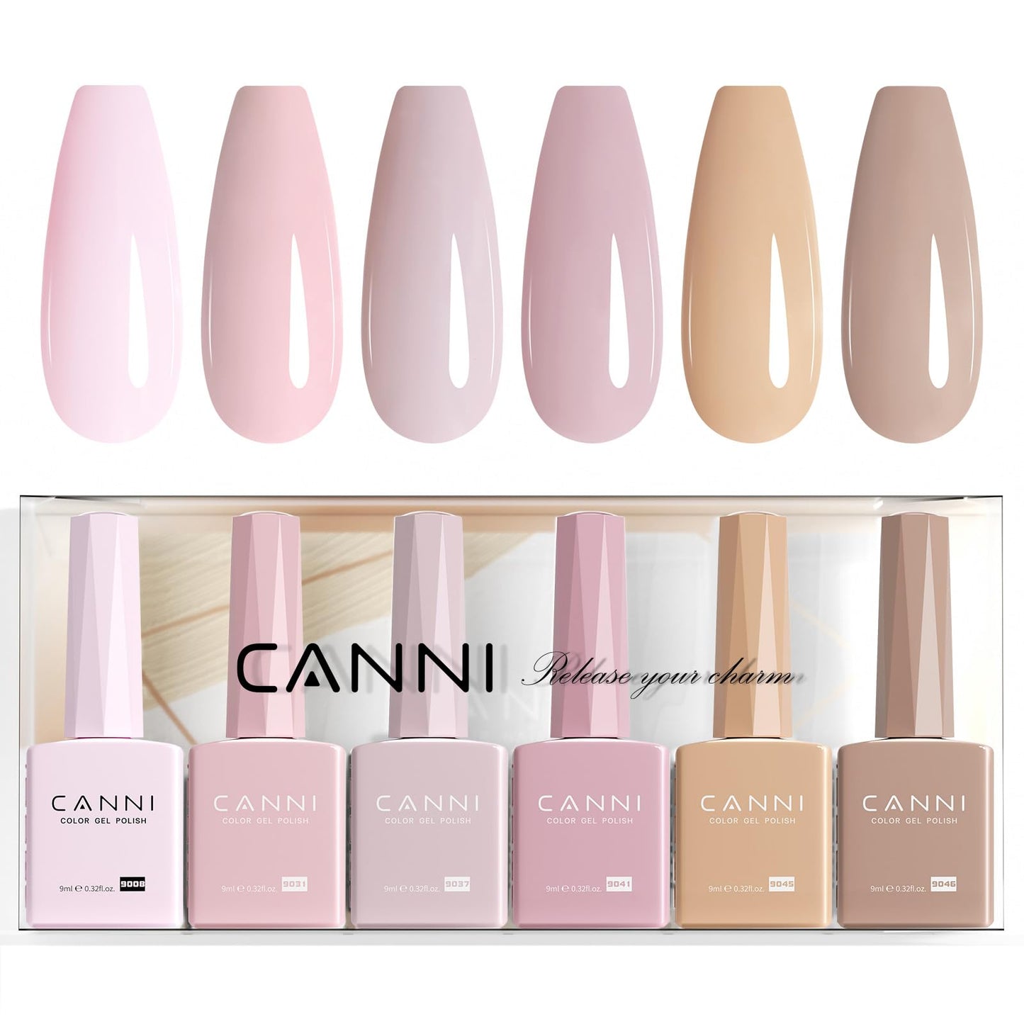 CANNI 6 Colors 9 ML Hema-Free Nude Pink Gel Nail Polish Set, Light Pink Nude Soft Pale Baby Pink Gel Polish Set, Soak Off LED Nail Manicure Kit DIY at Beauty and Personal Care CANNI Default Title