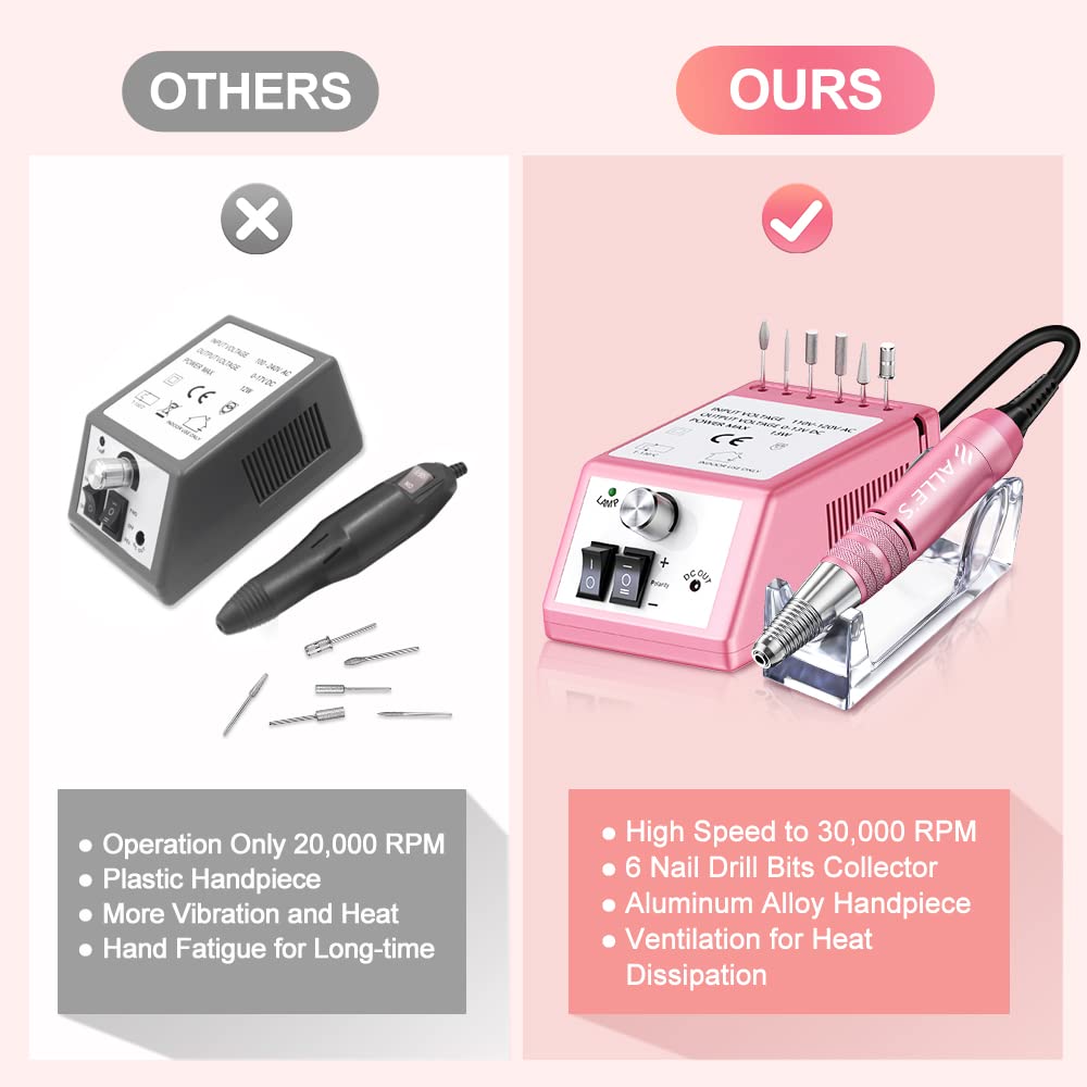 Professional Nail Drill Machine 30000 RPM Efile Electric Nail Filer Kit for Finger Toe Nails, Acrylic Gel Nails, Manicure Pedicure Drill with 6Pcs