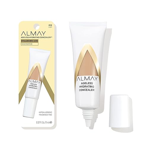 Almay Anti-Aging Concealer, Face Makeup with Hyaluronic Acid, Niacinamide, Vitamin C & E, Hypoallergenic-Fragrance Free, 010 Light, 0.37 Fl Oz (Pack