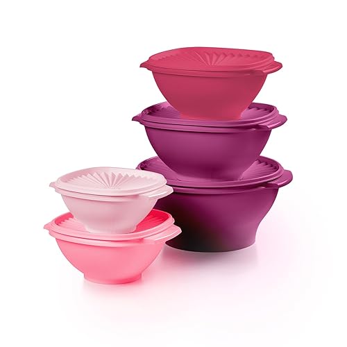 Tupperware Heritage Collection, New 10 Piece Food Storage Container Set in Vintage Pink, Dishwasher Safe and BPA Free (5 Bowls, 5 Lids)