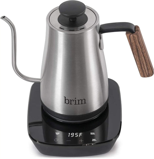 brim 0.8L Gooseneck Kettle w Wood Handle, Easy Brewing Pour Over Coffee, Tea or Hot Beverages, 6 Variable Temperature Presets, Smart Touch Interface…