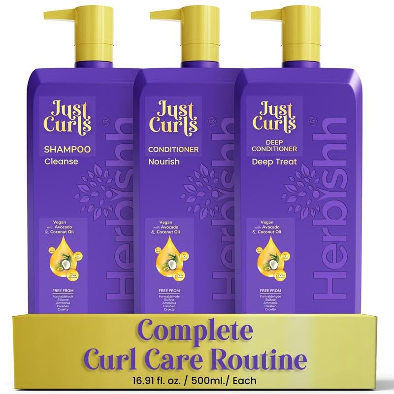 Herbishh Curly Hair Shampoo and Conditioner Set with Deep Conditioner For Women, Men (3 X 16.91 Fl Oz) Definition For Wavy & Coily Hair Reduce Frizz