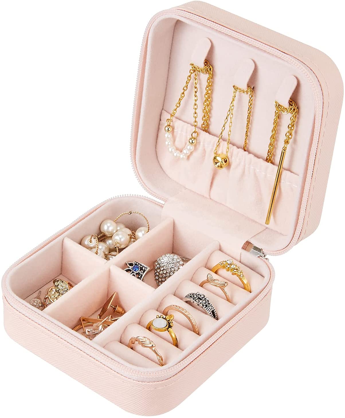 Sanzeon Portable Travel Jewelry Box Jewelry Case Travel Earring Ring Necklace Watch Lipstick Accesories Organizer for Girls Women(Pink)