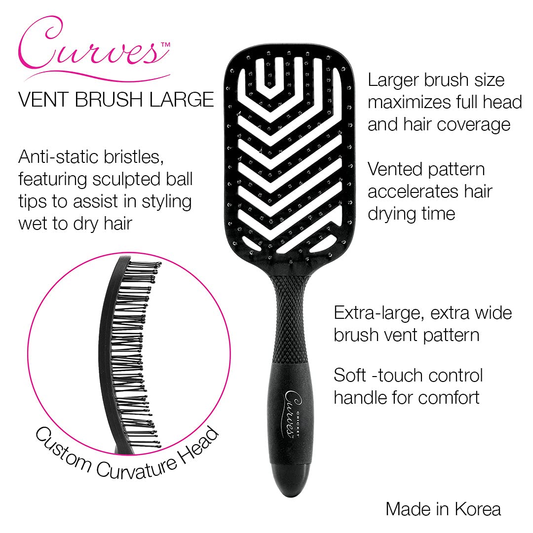 Cricket Curves Large Wide Vent Hair Brush for Blow Drying and Styling Anti-Static Nylon Bristle Brush for Long, Short, Thick, Thin, Curly, All Hair