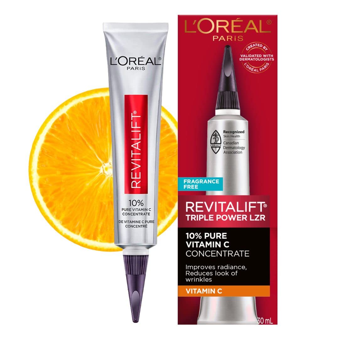 L'Oreal Paris Revitalift 10% Pure Vitamin C Face Serum for Brighter Skin & Reduced Wrinkles, Fragrance Free, 1 0z.