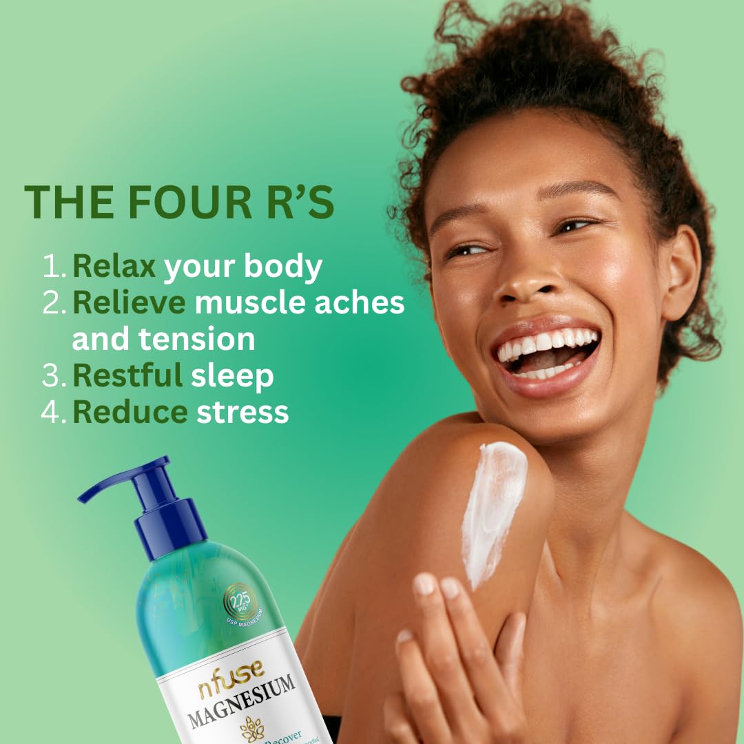nfuse Magnesium Lotion - 225 mg USP Magnesium Chloride, Eucalyptus & Cooling Menthol, Fast Absorbing, Full-Body Muscle Recovery & Tension Relief