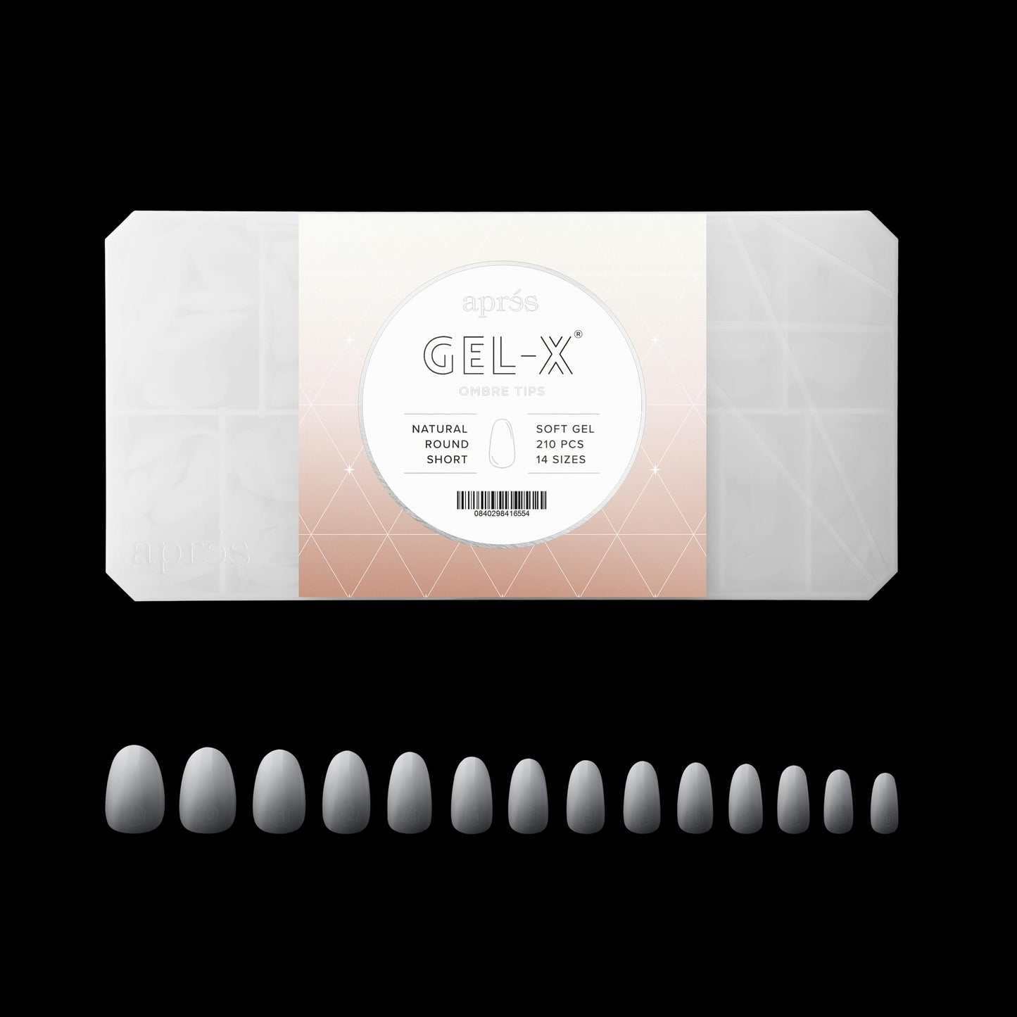 Apres Ombre Gel-X® Box of Nail Tips, 14 Sizes 00-9, Premium Quality (Natural Round Short, 210 Count) Beauty & Personal Care APRÉS