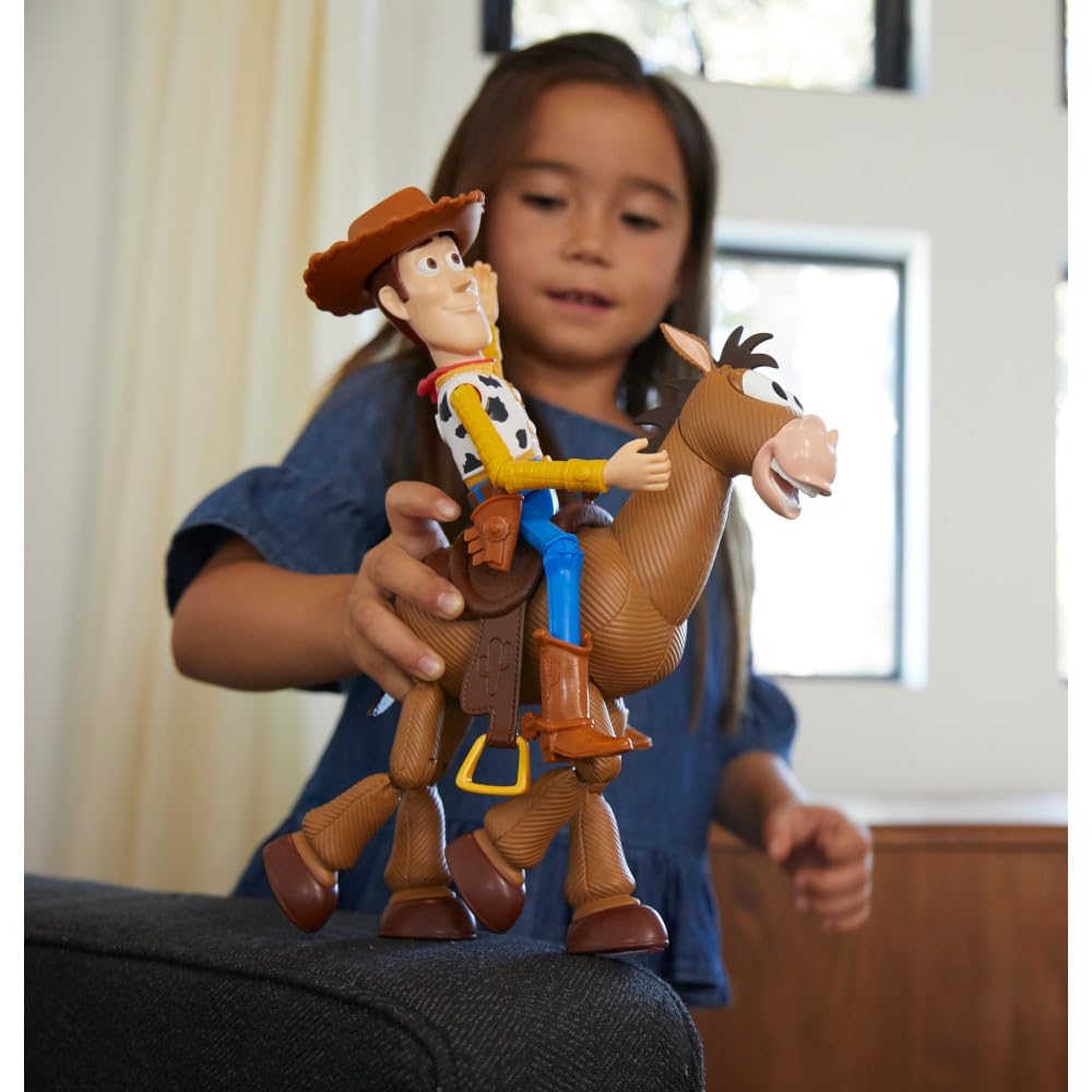Mattel Disney Pixar Toy Story 4 Movie Set of 2 Action Figures, Collectible Pack Includes with Woody with Removable Hat & Rideable Bullseye