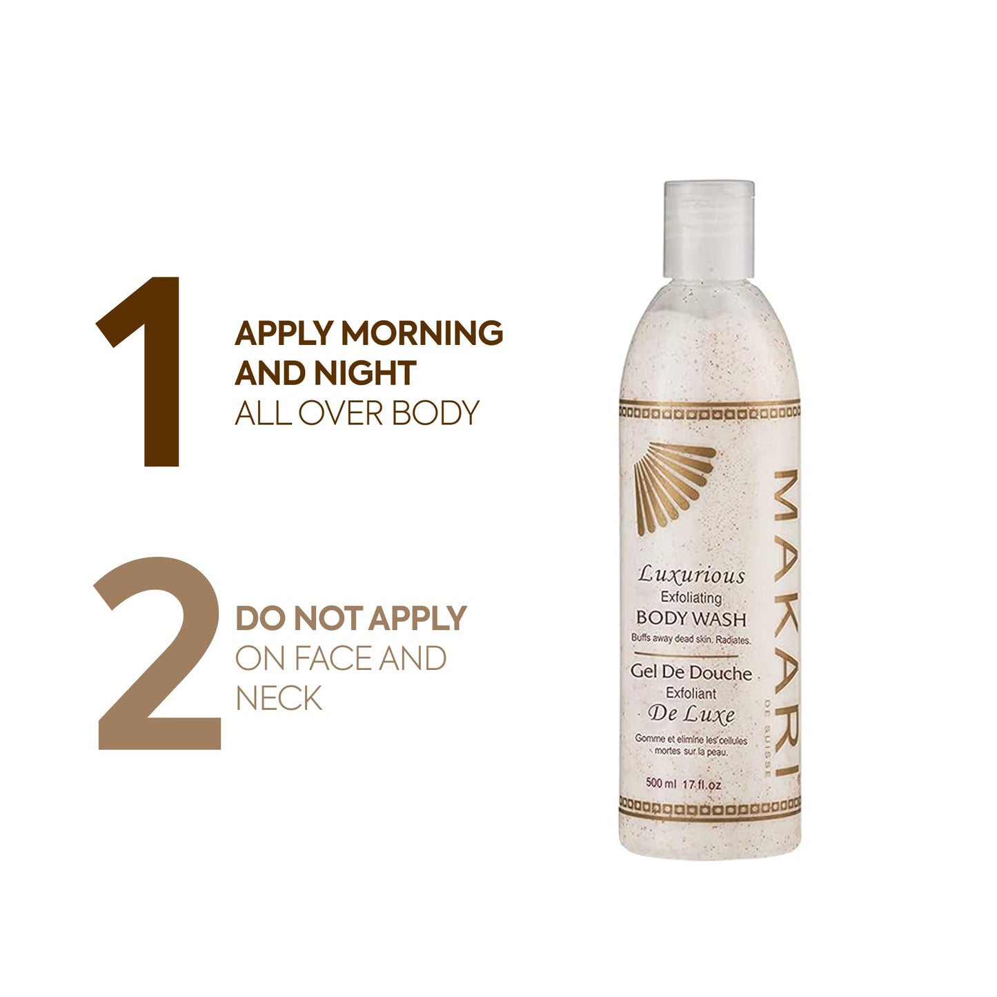 Makari Classic Luxurious Exfoliating Body Wash (500 ml) | Brightening & Exfoliating Body Cleanser | Removes Dead Skin Cells & Unclogs Pores |