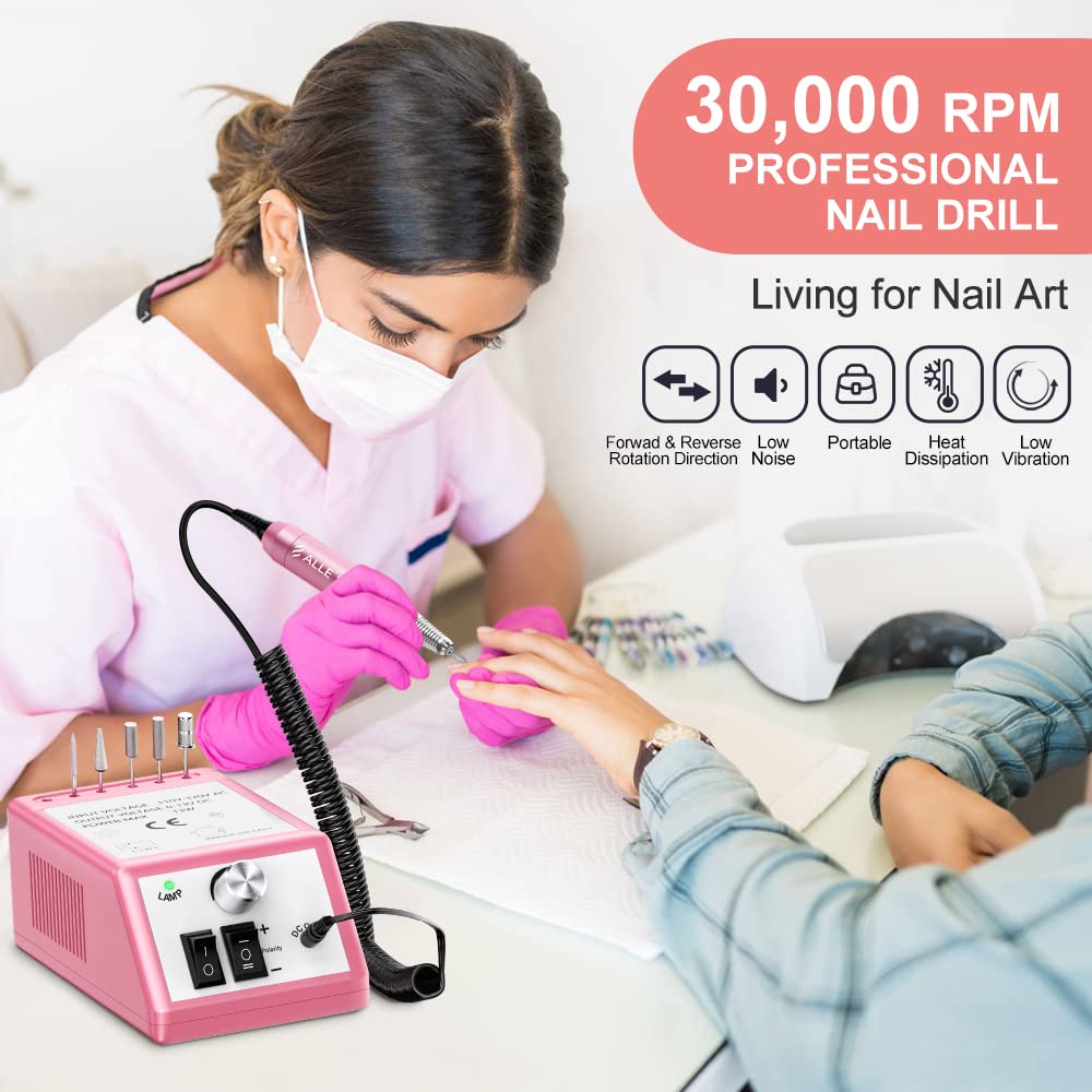 Professional Nail Drill Machine 30000 RPM Efile Electric Nail Filer Kit for Finger Toe Nails, Acrylic Gel Nails, Manicure Pedicure Drill with 6Pcs