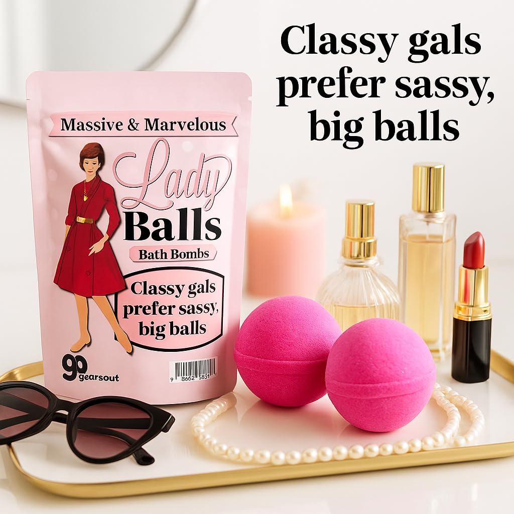 Lady Balls Bath Bombs - Massive XL 2 Pack Pink Fizzers - Funny Gift for Women, Moms, Sisters & Friends - Handmade Relaxation Bath Soak by Gears Out