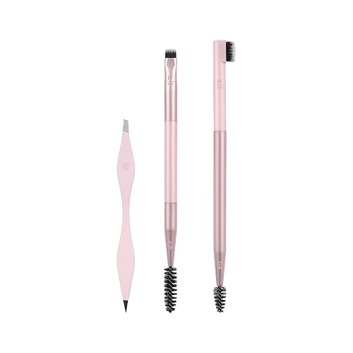 Real Techniques Brow Shaping Set, Spoolie, Tweezers & Brow Brushes, Dual-Ended Tools, For Styling, & Shaping Eyebrows, Get Full, Fluffy Brows