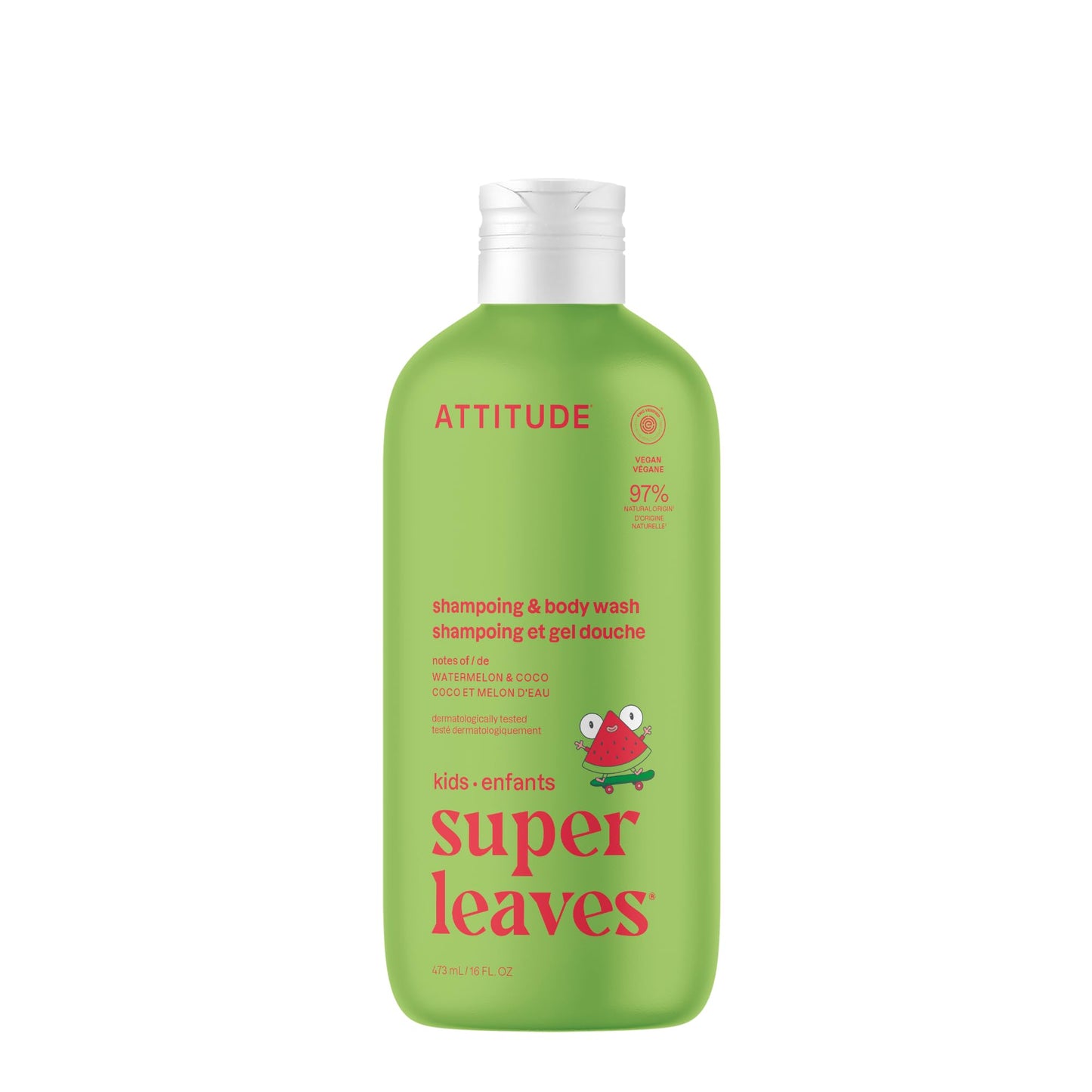 ATTITUDE Shampoo and Body Wash for Kids, EWG Verified, Dermatologically Tested, Plant- and Mineral-Based Ingredients, Vegan and Cruelty-Free