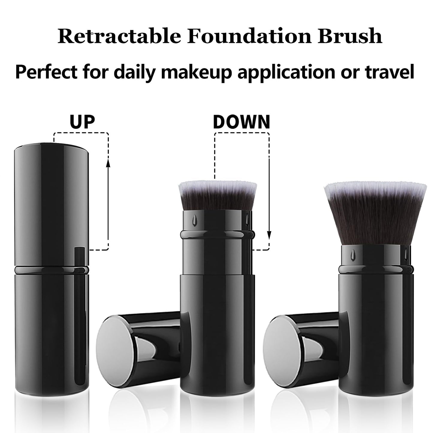 Falliny Makeup Brushes, Retractable Travel Kabuki Powder Foundation Brush, Portable Face Liquid Foundation Sunscreen Brush with Cover for Blending