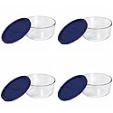 Pyrex Storage 4-Cup Round Dish with Dark Blue Plastic Cover, Clear (Case of 4 Containers)