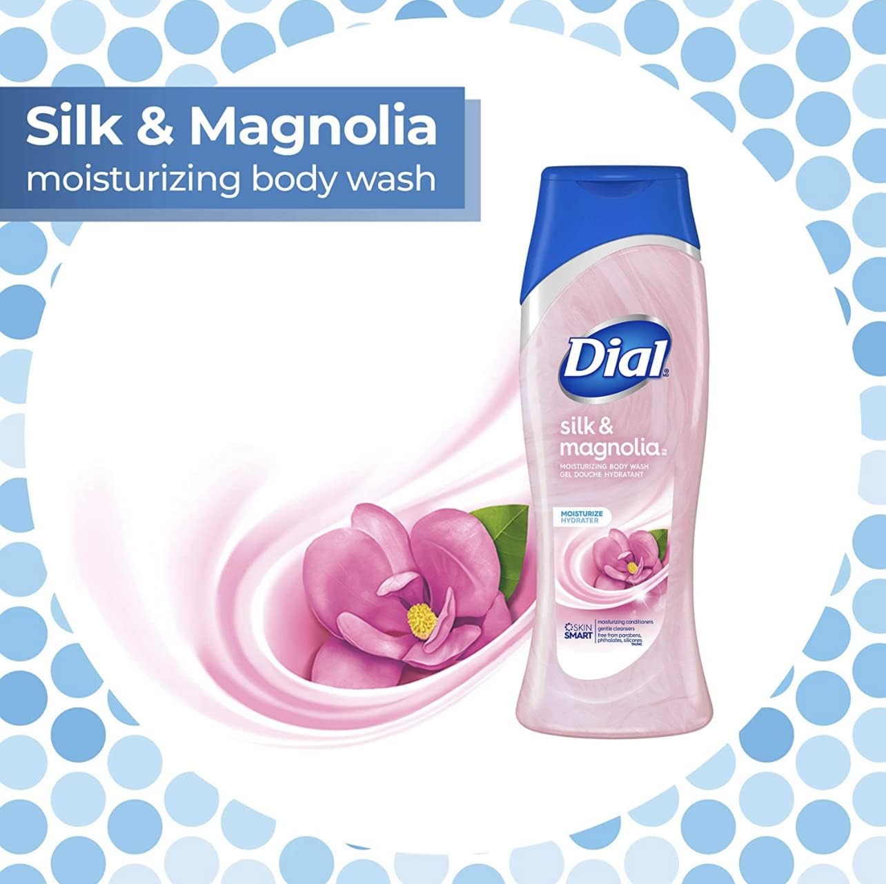 Dial Moisturizing Body Wash - Silk & Magnolia - Net Wt. 16 FL OZ (473 mL) Per Bottle - Pack of 2 Bottles