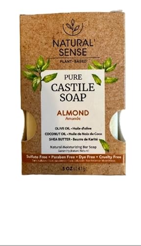Natural Sense Plant-Based Pure Castile Soap, ALMOND, Sulfate-Free, Paraben-Free, Dye-Free, w/Olive & Coconut Oil and Shea Butter, 5 oz Beauty & Personal Care Natural Sense