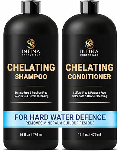INFINA ESSENTIALS Chelating Clarifying Shampoo and Conditioner for Hard Water & Chlorine Removal | 16 fl oz | Sulfate Free Metal Detox Shampoo
