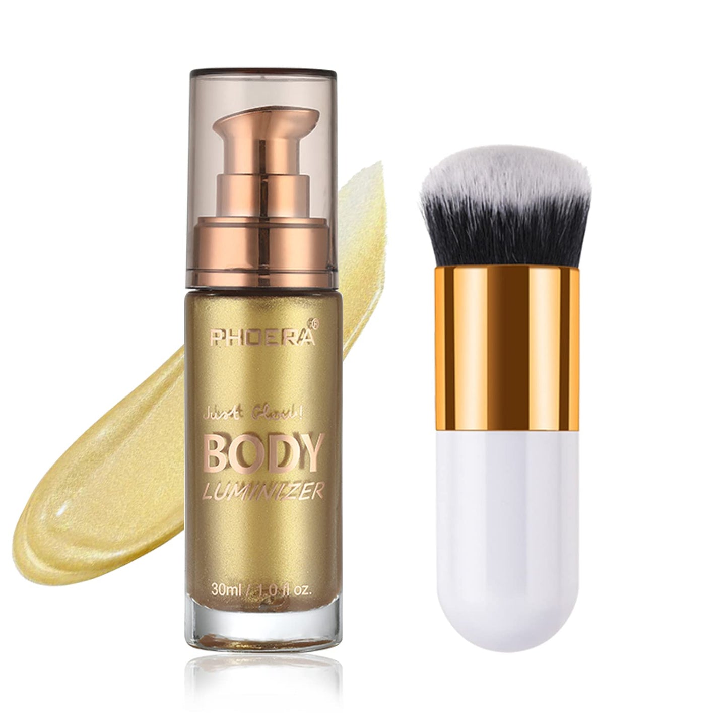 Body Shimmer Oil, Metallic Gold Natural Glow Luminizer, Brush Include, 1oz Beauty and Personal Care Lezero Default Title