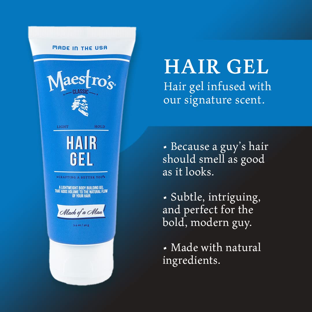 Maestro's Classic Hair Gel - Mark of a Man Blend | Medium Hold Men's Styling Gel | Flake-Free, Lightweight Formula for All Hair Types | Classic