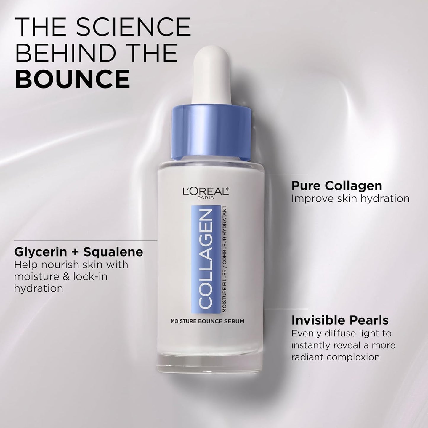 L'Oreal Paris Collagen Moisture Filler Moisture Bounce Face Serum, Glow Serum with Collagen, Glycerin, and Squalane for Bouncy, Radiant, Hydrated