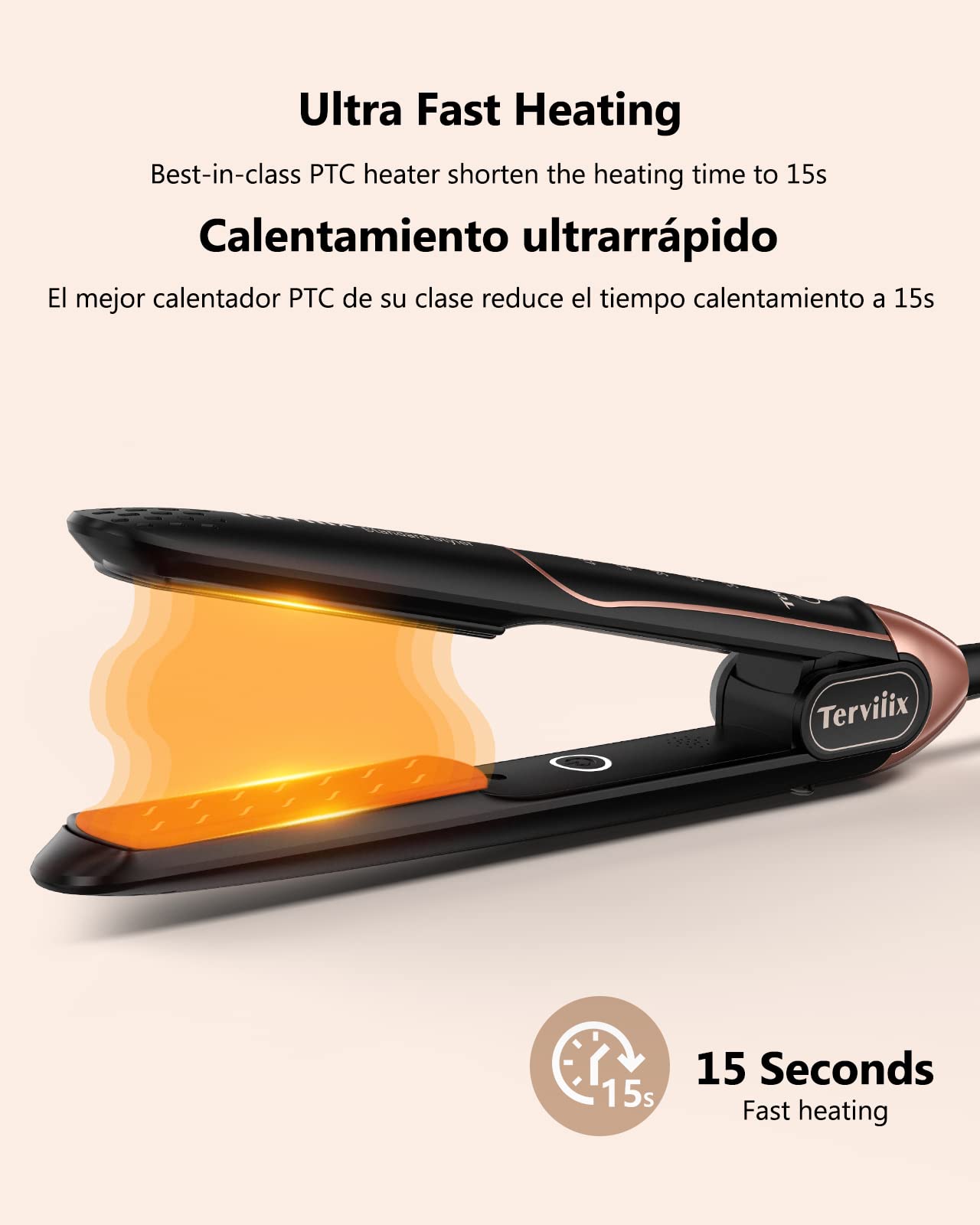 Terviiix Non-Snagging Ceramic Flat Iron Hair Straightener 1 inch, Plancha De Cabello,3X Less Damage Hair Straightener and Curler, 15s Fast Heating, 5