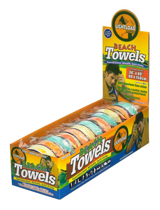 Lightload Beach Towels Compressed for Easy Travel and Storage Fast Dry Super Absorbent Multiuse 12 Pack 36x60in. 4.5 oz.