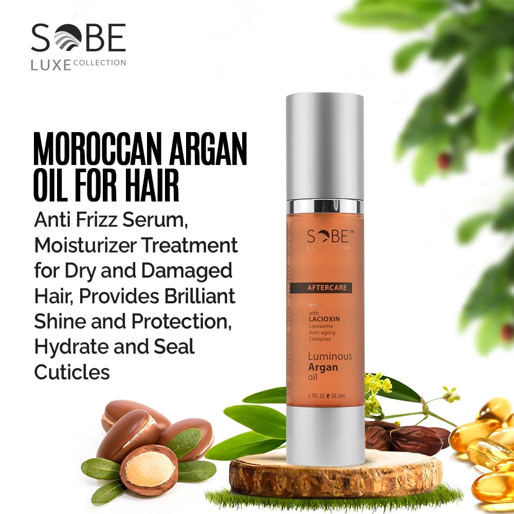 SOBE LUXE - Moroccan Argan Oil for Hair, 1.7 Oz - Anti Frizz Serum, Moisturizer Treatment for Dry and Damaged Hair, Provides Brilliant Shine