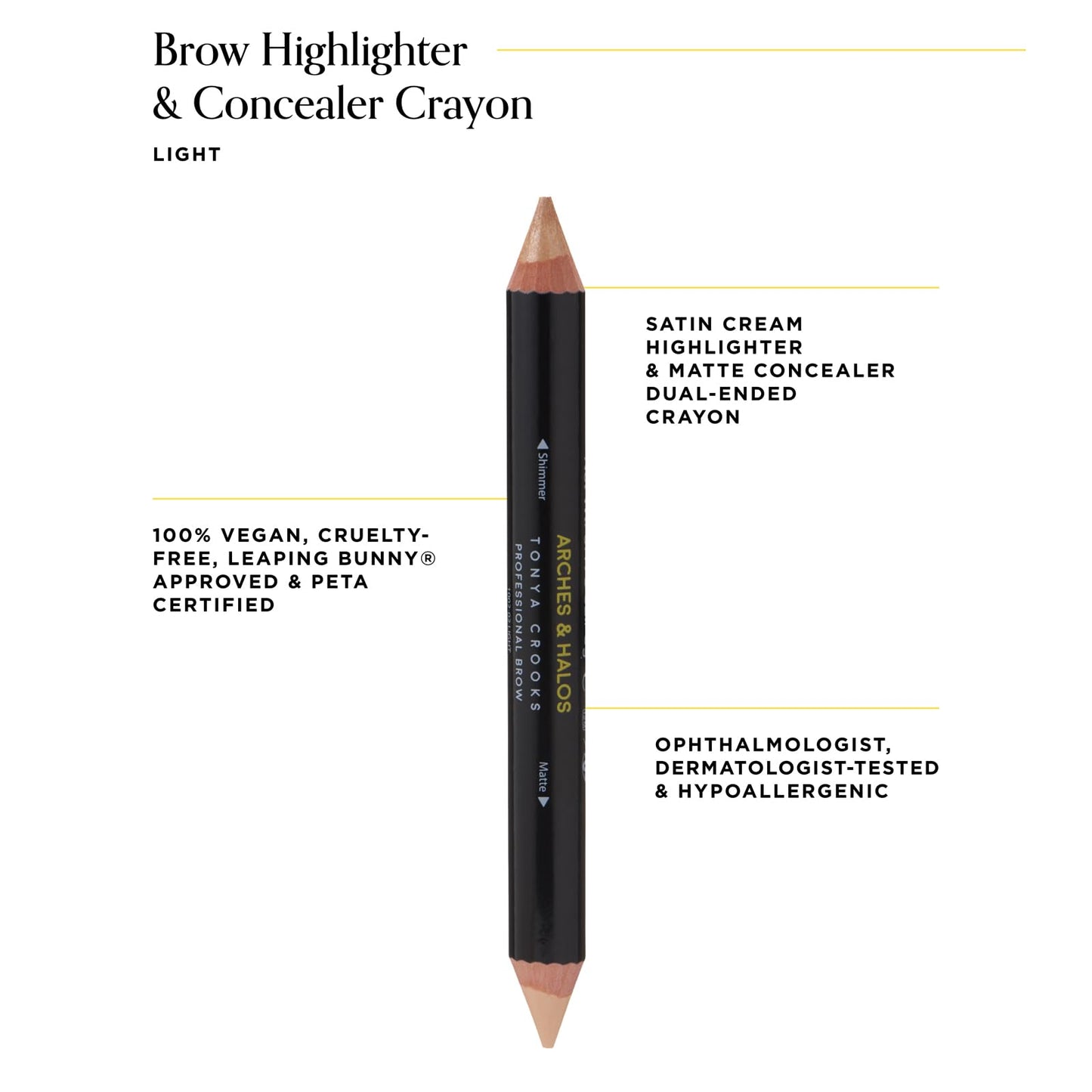 Arches & Halos Brow Highlighting and Concealer Crayon - Light - Shaping and Shimmer Eyebrow Stick and Highlighter Duo - Soft, Ultra Creamy Formula