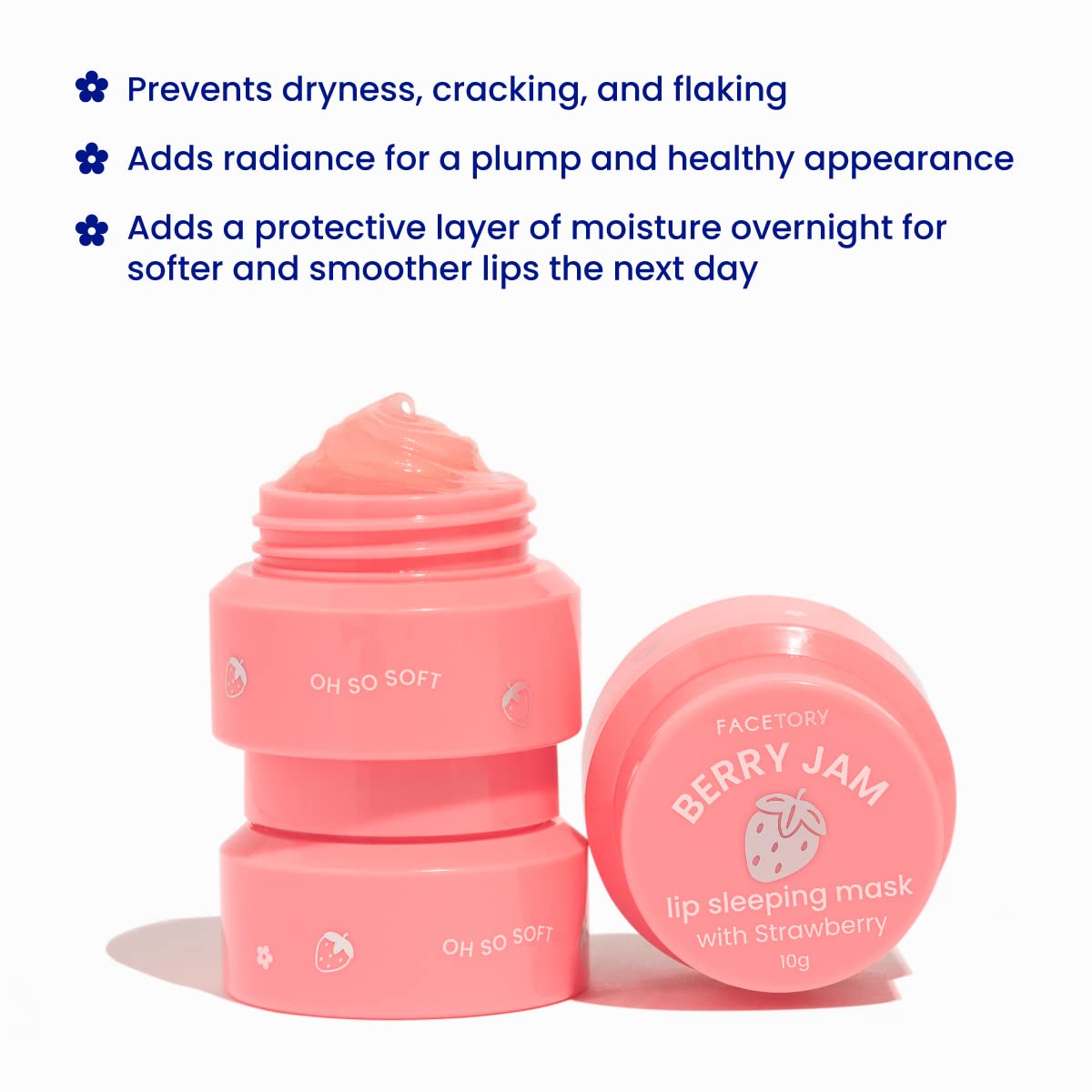 FaceTory Berry Jam Lip Sleeping Mask 10g – Strawberry & Shea Butter for Soft, Moisturized, Nourished Lips | Protects Dry, Cracked & Chapped Lips