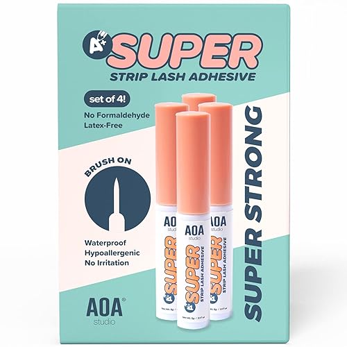 AOA Studio Eyelash Lash Glue Enhancers 4pcs Strip Lash Adhesive Strong Hold Water Proof Formula No Irritation Latex Free Long Lasing Quick Dry Eyelash