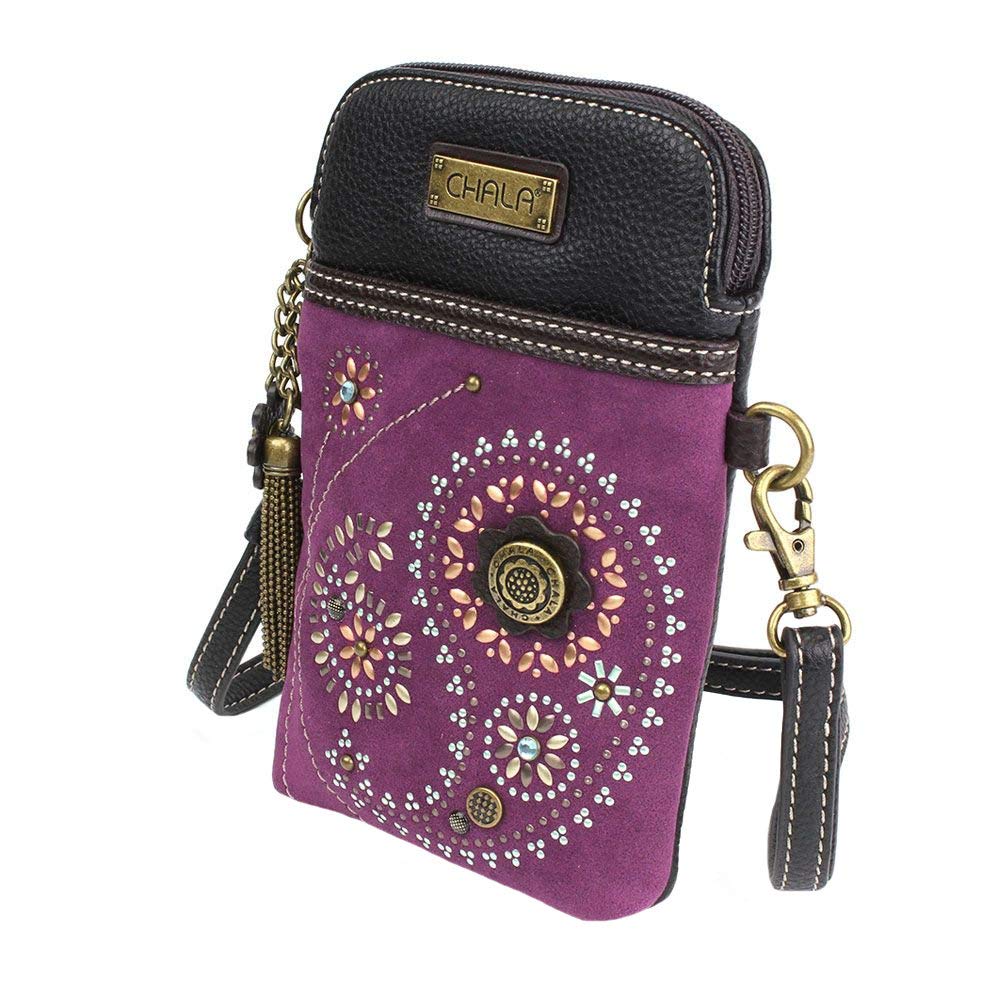 Chala Group Dazzled Paisley Cellphone Crossbody Handbag, Purple, 5" x 7.5" x 1"