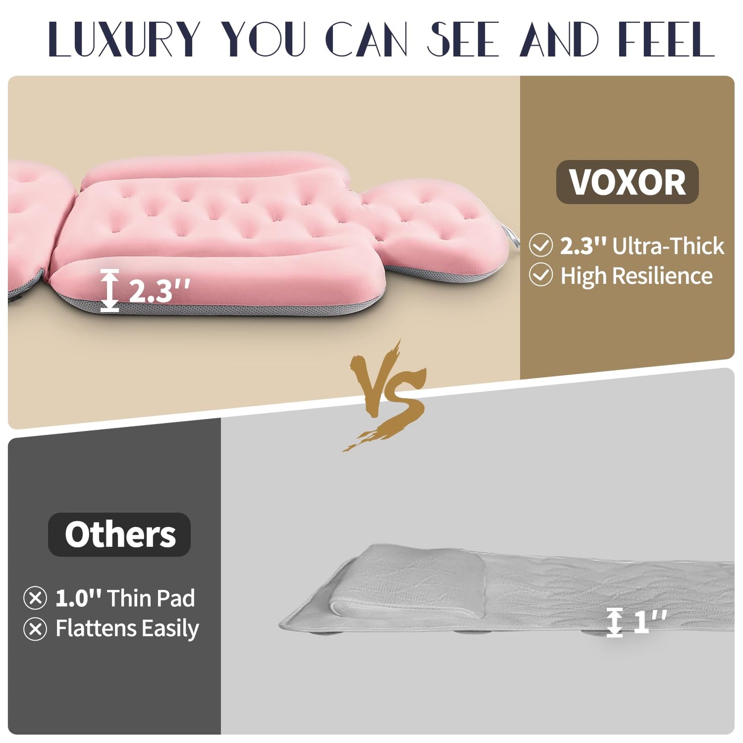Full Body Bath Pillow for Bathtub, Thick Bathtub Cushion, Luxury Tub Pillow for Bath for Headrest Neck and Back Support Pink 51" x 16" Beauty and Personal Care VOXOR
