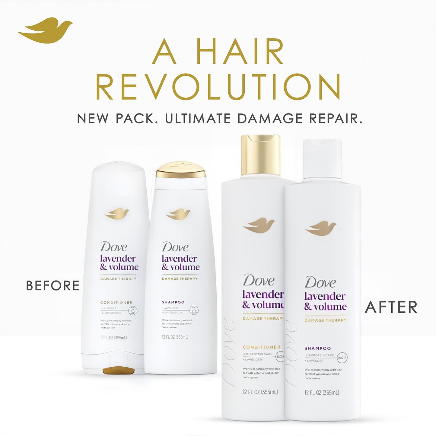 Dove Shampoo & Conditioner, Lavender & Volume Damage Therapy - Volumizing Hair Products for Women with Fine, Flat Hair, 12 Oz Ea