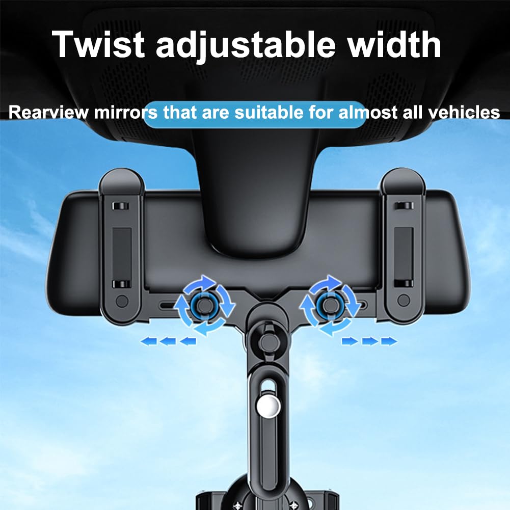 New Large Rearview Mirror Phone Holder for Car 360°Rotatable and Retractable, Upgraded Four Corners Fixed Anti-Shake Multifunctional Design for All…