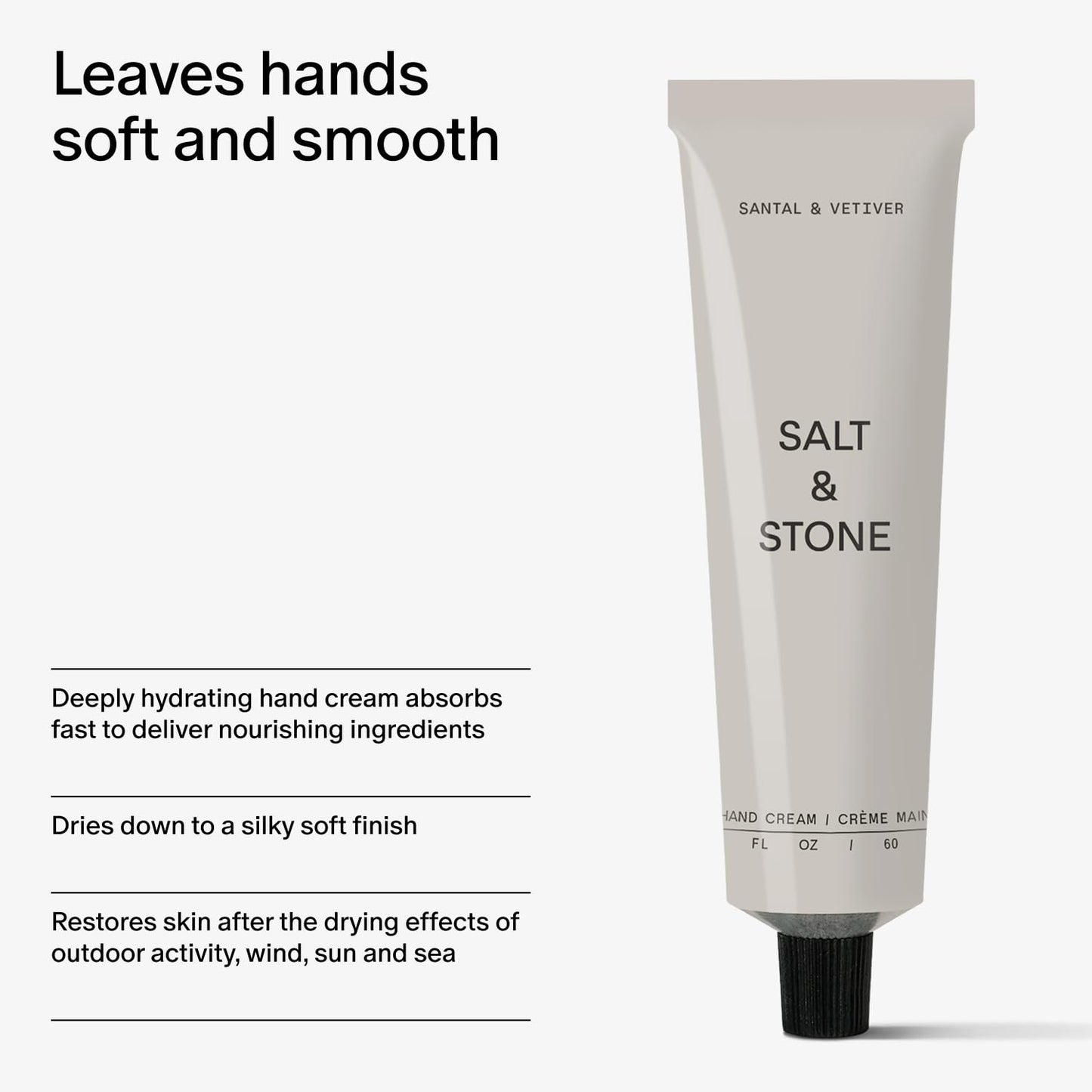 Salt & Stone Hand Cream for Women & Men | Santal & Vetiver | Hydrates, Nourishes & Softens Skin | Restores Dry Cracked Hands | Fast-Absorbing |
