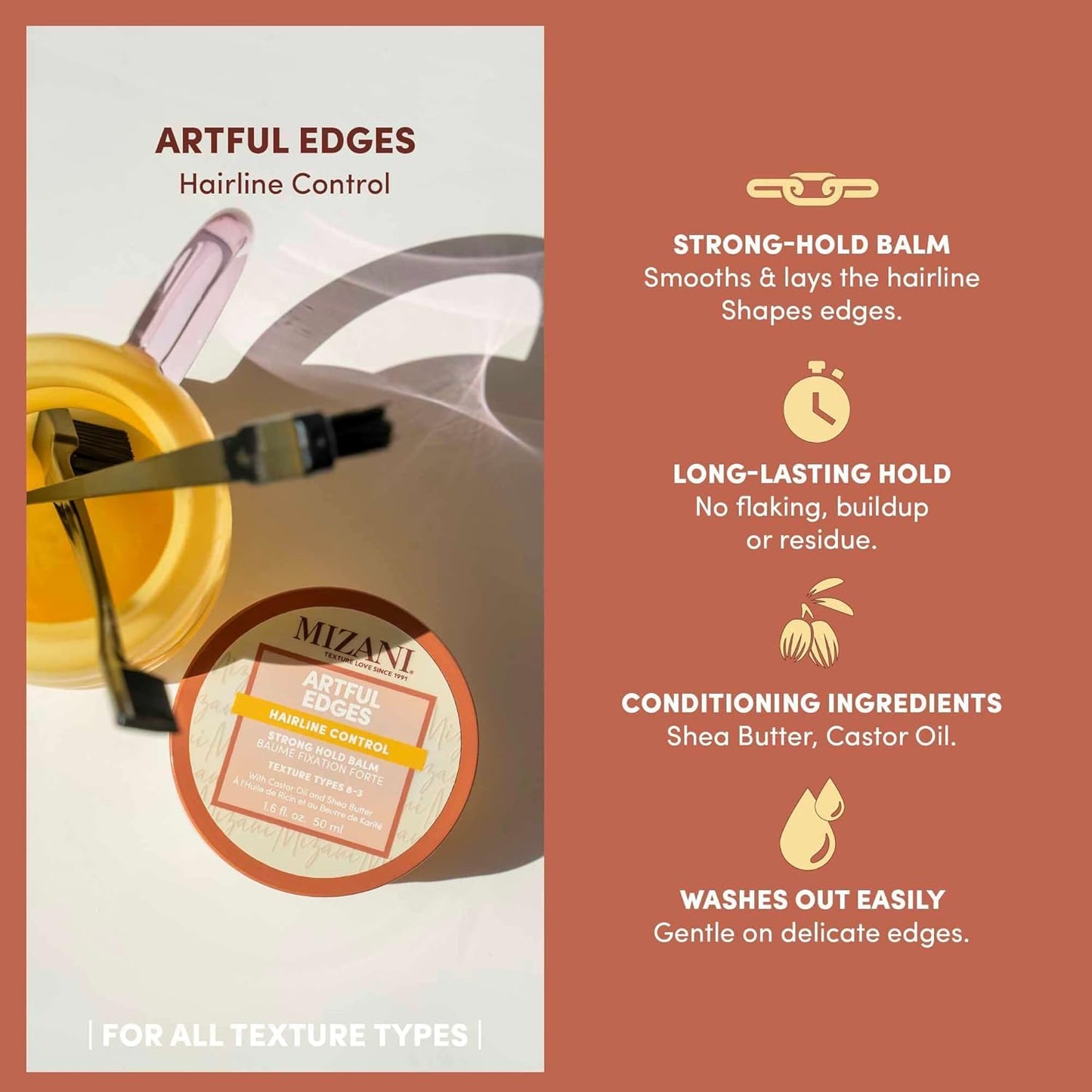 Mizani Artful Edges Edge Control Gel - Flake-Free With No Buildup, Keeps Sleek Styles in Place and Strong Hold, With Castor Oil & Shea Butter